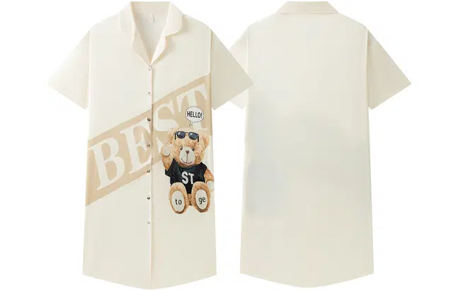 宫蝶 冰丝短袖宽松睡衣家居服卡通舒适休闲可爱开衫夏季睡裙 女款