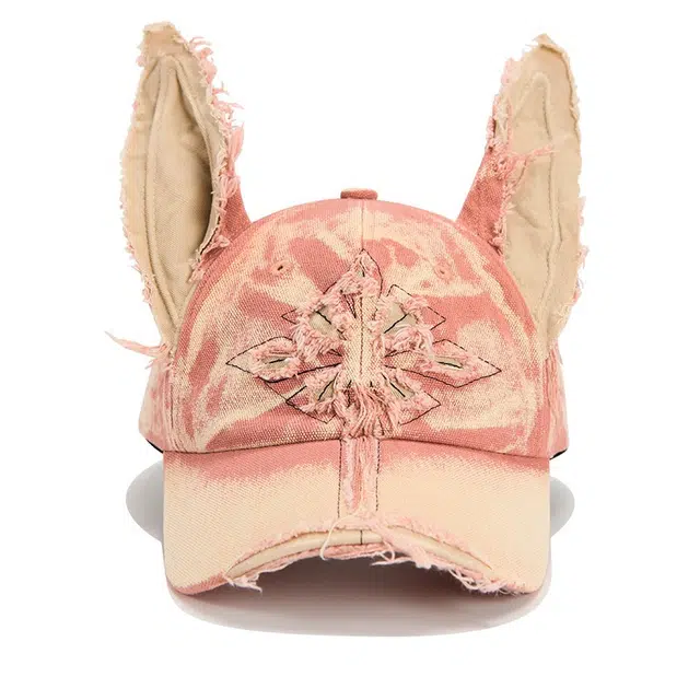 氧气樱桃 美式复古杜宾犬耳朵水洗做旧风破洞牛仔帽 棉 鸭舌帽 男女同款情侣款