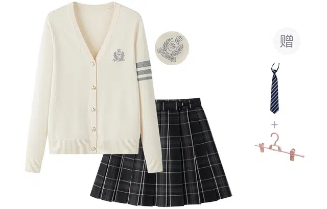 东鲸岁时记 学院风纯色针织上衣中腰合身半裙裙装套装 女款 白色+黑色