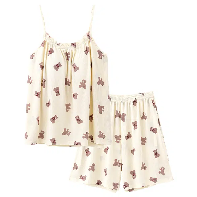 好福份 凉爽卡通小熊满印可爱简约休闲可外穿家居服睡衣套装 女款