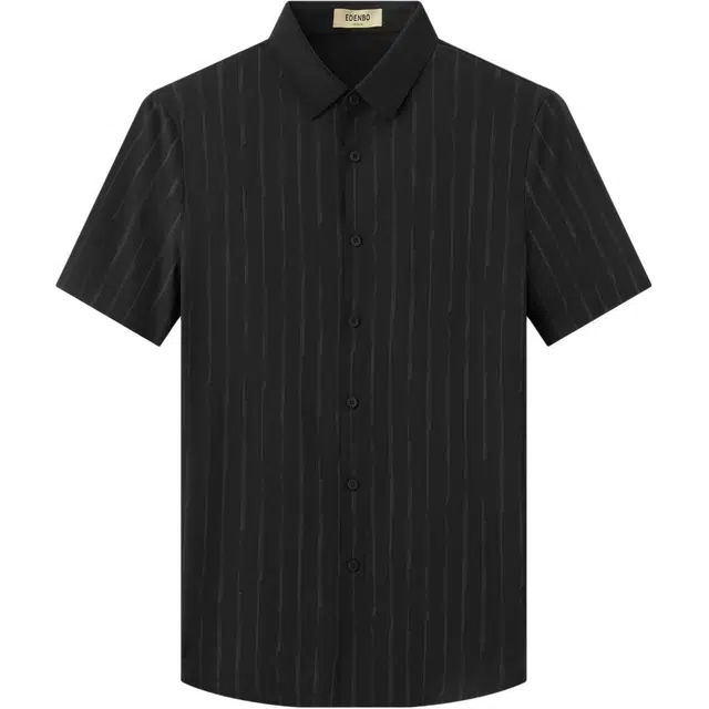 爱登堡 探索主题桑蚕丝不规则竖条纹商务休闲正装通勤穿搭夏日百搭翻领短袖衬衫 男款