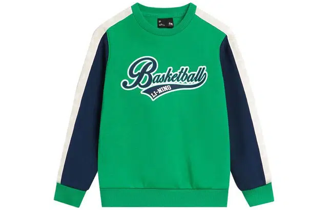 李宁儿童 童装 运动生活系列 字母拼接圆领套头抓绒卫衣 女童 翠果绿