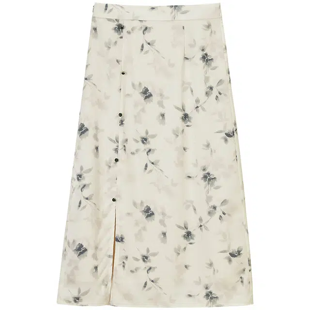 太平鸟 新中式印花国风长裙 女款 米色