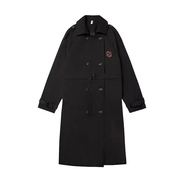 花山家的猫 纯色翻领双排扣黑色风衣长袖衬衫套头马甲短裙制服 女款