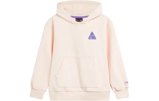 李宁儿童 纯色连帽套头抓绒卫衣 儿童款 粉杏色