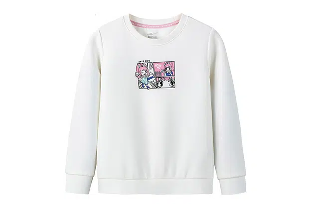 鸿星尔克儿童 卡通套头圆领卫衣 儿童款 纯净白