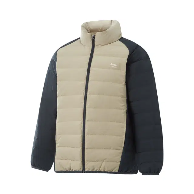 李宁儿童 运动生活系列 轻盈舒适柔软百搭羽绒服 中卡其/炭黑色 青少年