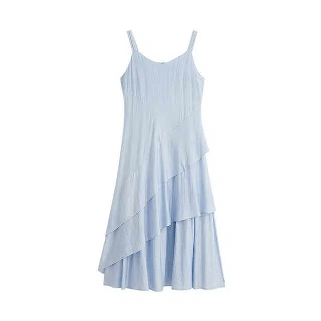 茵曼 欧若风荷叶边显瘦肌理收腰吊带连衣裙 女款