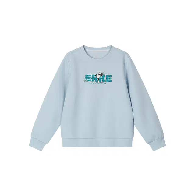 鸿星尔克儿童卫衣 字母舒适柔软百搭 冰鲜蓝 青少年