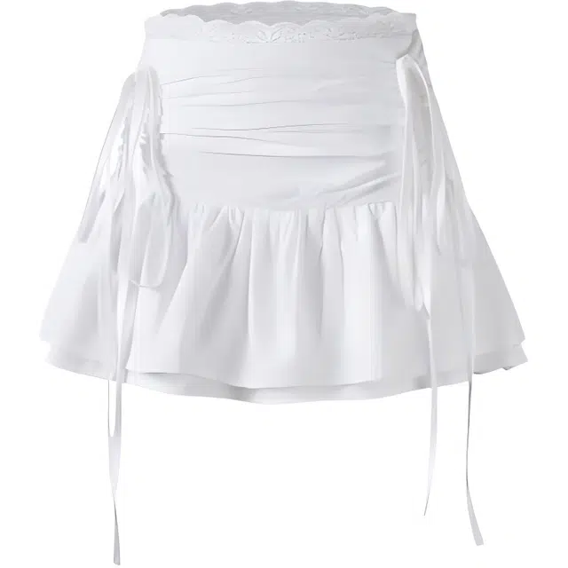 哒头下雨不愁 抽褶绑带层次设计感芭蕾纯欲辣妹低腰休闲短裙 女款 白色