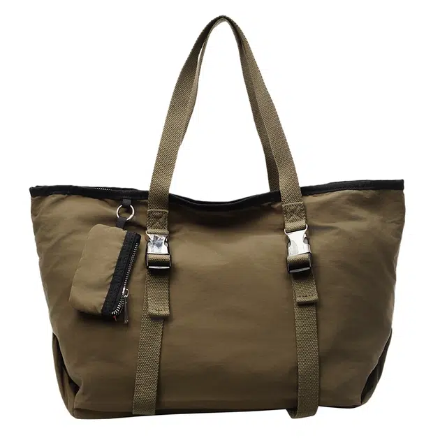 笛贝嘉 日系简约纯色大容量通勤百搭休闲 布 单肩包 常规 男女同款情侣款 绿色/黑色