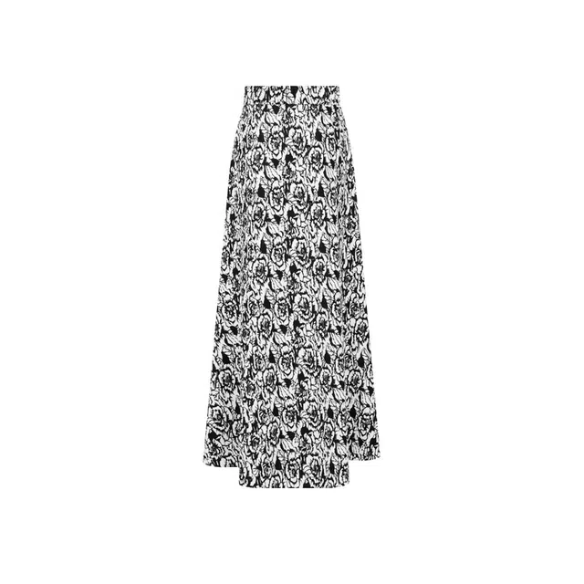 美洋 白玫瑰半身裙 复古优雅水墨印花松紧腰休闲长裙 女款 黑白色