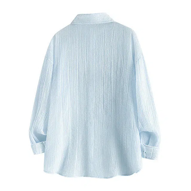 【dme】 简约韩系情侣款轻薄透气冰丝速干防晒夏季宽松百搭舒适上衣纯色竖纹长袖衬衫 男女同款