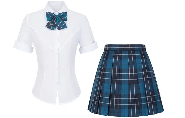 九条喵 收腰短袖衬衫半身格裙百褶短裙制服 女款