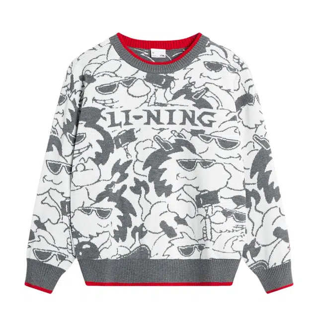 李宁儿童毛衣 运动生活系列 圆领宽松套头 灰色 儿童款
