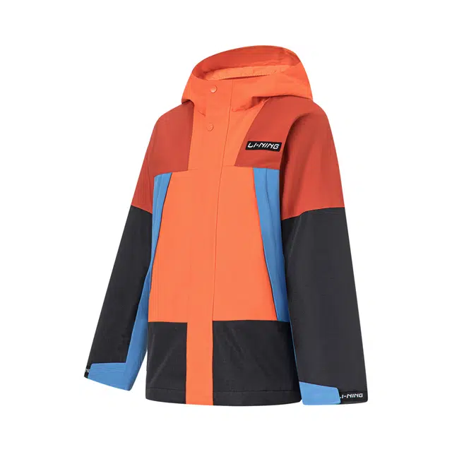 李宁儿童 拼接加绒 拉链连帽抓绒长袖风衣 儿童款 外件亮橙色岩灰蓝深橘红黑色内件黑色