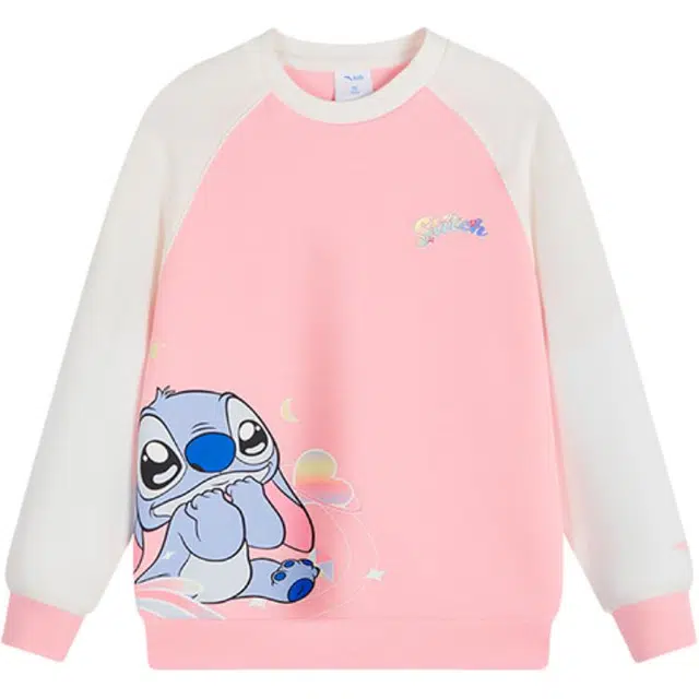 安踏儿童 卡通动漫拼接圆领舒适透气百搭卫衣 卷云粉中小童