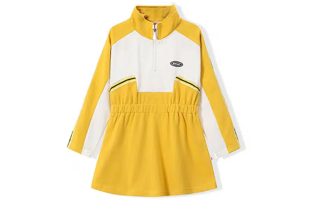 梦特娇 童装 休闲简约长袖儿童连衣裙 女童 黄色