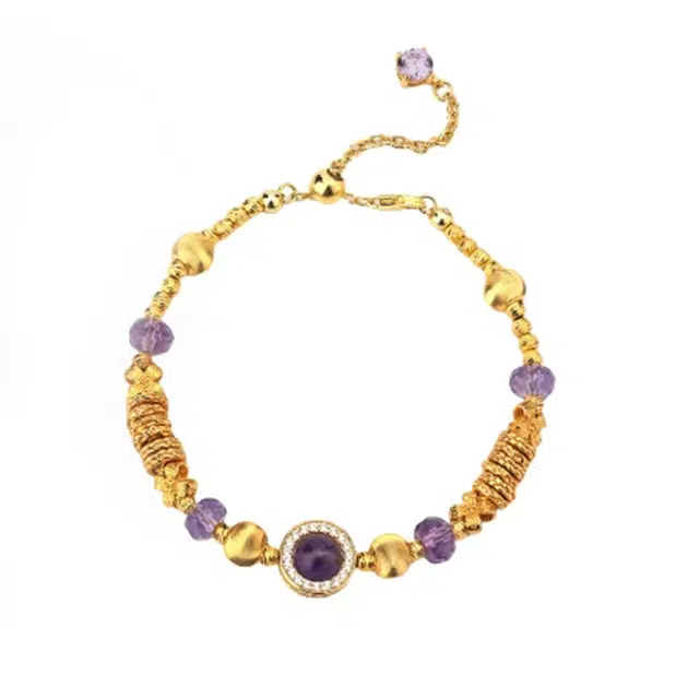 龙弗 【紫气东来】五行升运新中式紫晶盘缠串珠成功上岸九紫离火运温婉贵气小巧精致甜美温柔素雅 紫水晶 手饰时尚百搭手串 女款