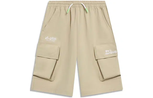 李宁儿童 非鞋 字母刺绣松紧腰直筒宽松运动儿童短裤 儿童款