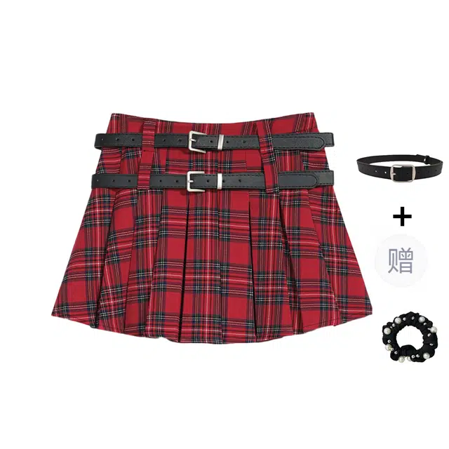 雾闪闪 时尚舒适高腰宽松格子休闲短裙 女款