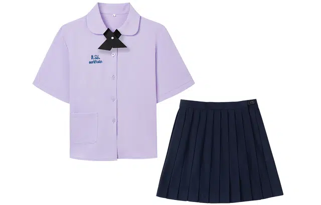 九条喵 学院风翻领短袖衬衫百褶短裙制服 女款