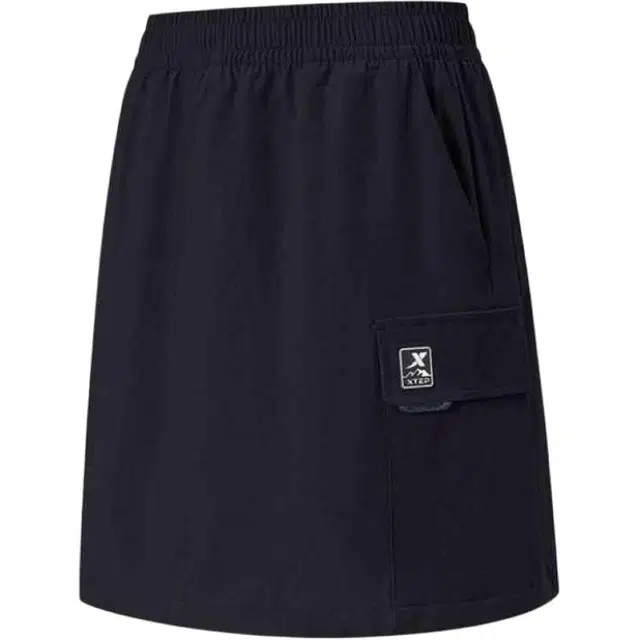 特步 运动生活系列综训系列 纯色中腰透气百搭柔软休闲长裙 女款 正黑色