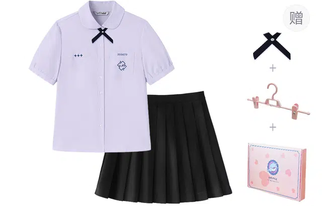 东鲸岁时记 泰式校服毕业季小清新套装小个子学院风夏日多巴胺一整套口袋设计短袖衬衫纯色中腰百褶半身裙制服 女款 礼盒装 淡紫色