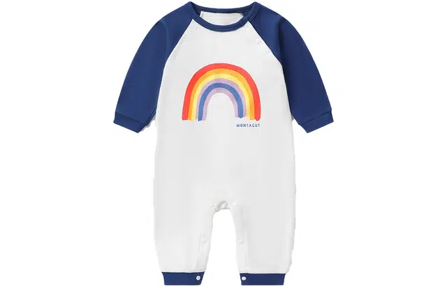 梦特娇 童装 撞色彩虹印花婴儿爬行连体装 婴童 深蓝彩虹