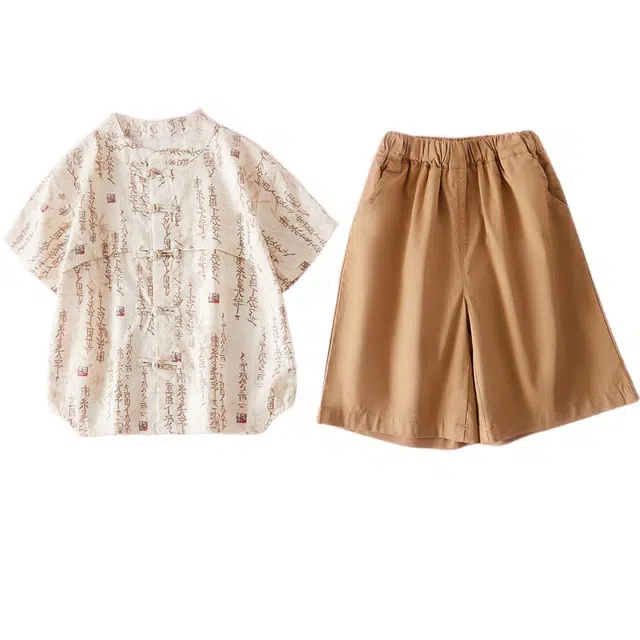 十月妈咪 宽松舒适柔软轻盈透气休闲运动套装 儿童款 竹叶黄