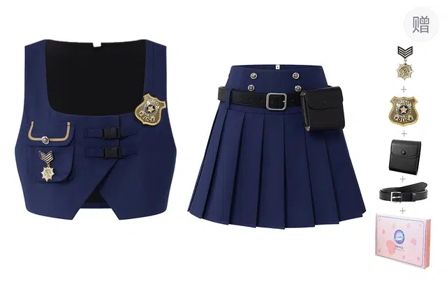 东鲸岁时记 尖领纯色简约泡泡袖上衣高腰修身短裙制服 女款