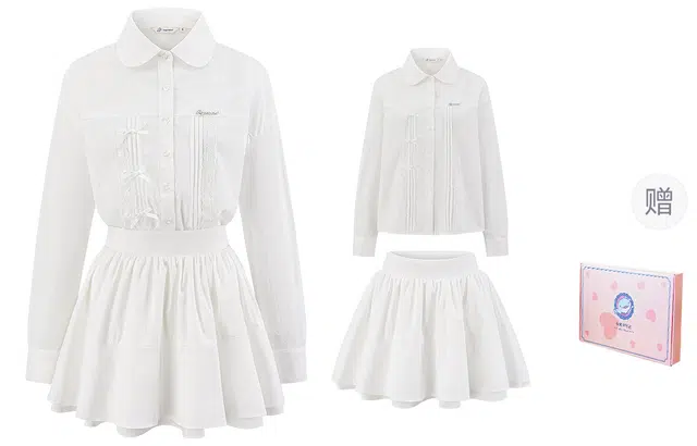 东鲸岁时记 法式气质长袖衬衫设计感小众蛋糕裙裙装套装 女款 礼盒装 长袖衬衫+白色短裙（含打底裤） 买赠衣架