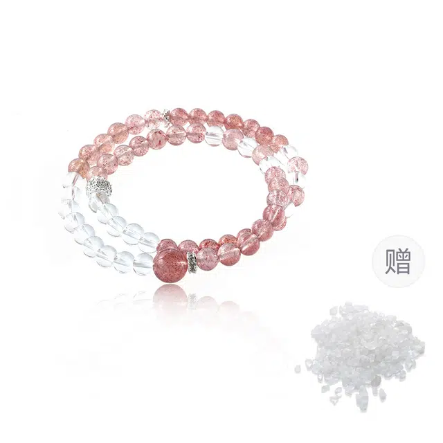 克兰茜 玲珑球粉晶转运圆珠串 小众轻奢简约双侧叠戴设计高级感 日常通勤精致百搭能量加持 精美礼盒 好运石英岩质玉 草莓晶 手串 女款