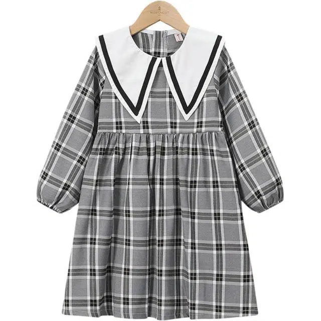 梦特娇 女童装 蝴蝶结格纹格子适中儿童连衣裙 夏 儿童款