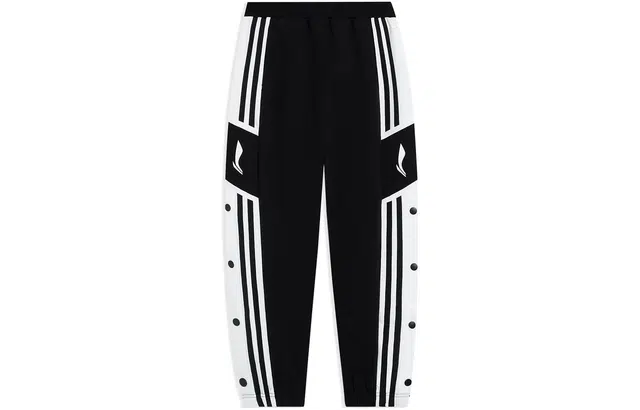 李宁 童装 运动篮球系列 撞色拼条高腰束脚运动裤 男童 黑色