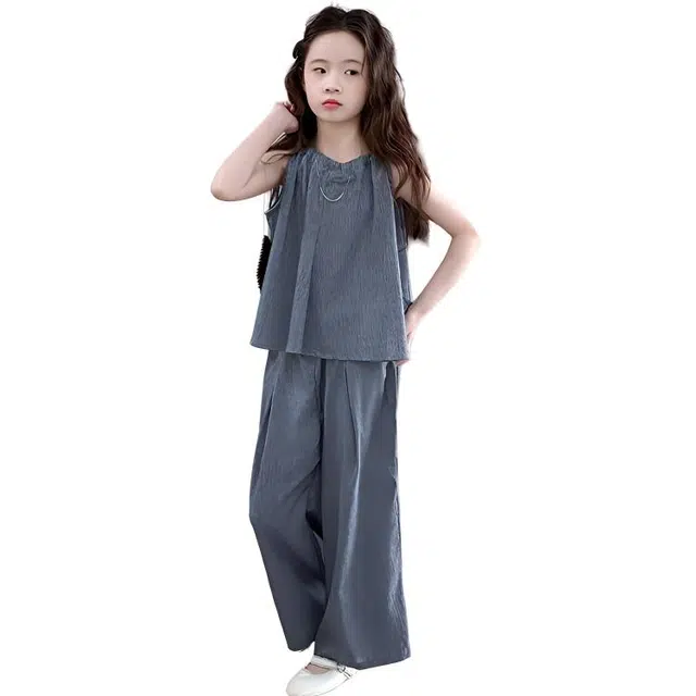 俞兆林休闲运动套装 韩系洋气吊带舒适柔软百搭长裤 高级灰 中小童