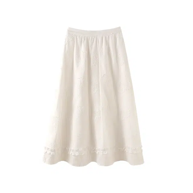 花栗鼠小姐 纯色百搭简约休闲长裙 女款 白色