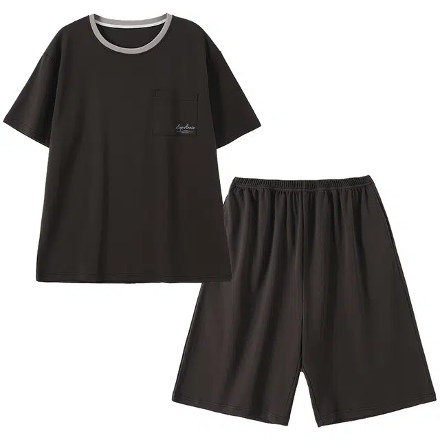 潞优野 家居服高级感短袖上衣可外穿五分裤睡衣套装 男款