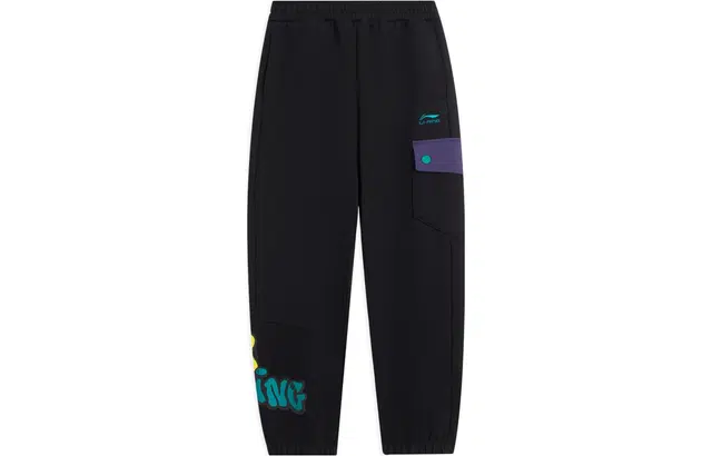 李宁儿童 运动生活系列 印花字母高腰束脚针织运动裤 儿童款