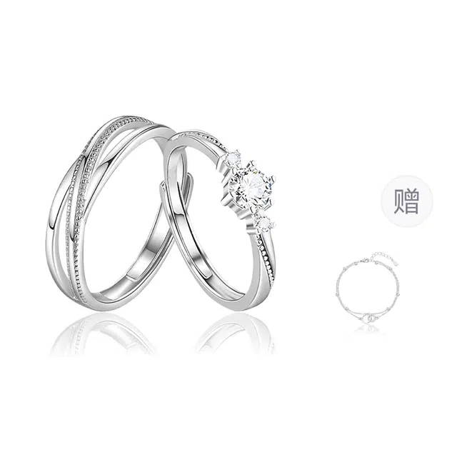 克兰茜 莫桑钻一见钟情对戒 钟爱久久 轻奢精致浪漫小众高级感设计 甜蜜心动日常百搭 精美礼盒装可调节开口戒 铜 戒指 男女同款情侣款