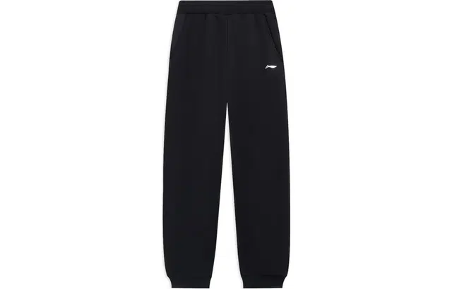 李宁儿童 运动生活系列 纯色反光松紧腰束脚针织运动裤 儿童款 黑色