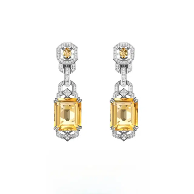 己光 真我荣耀天然 黄水晶 耳钉 女款