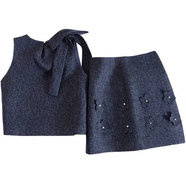 她池 背心搭半身裙两件套通勤时尚裙装套装 女款 藏蓝色