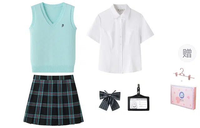 东鲸岁时记 针织衫马甲短袖上衣时尚百搭短裙制服 女款 水蓝色毛衣+霓虹少女  买赠衬衫+平角+挂牌