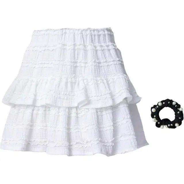 雾闪闪 蕾丝层次蛋糕高腰防走光公主蓬蓬半身百搭休闲短裙 女款