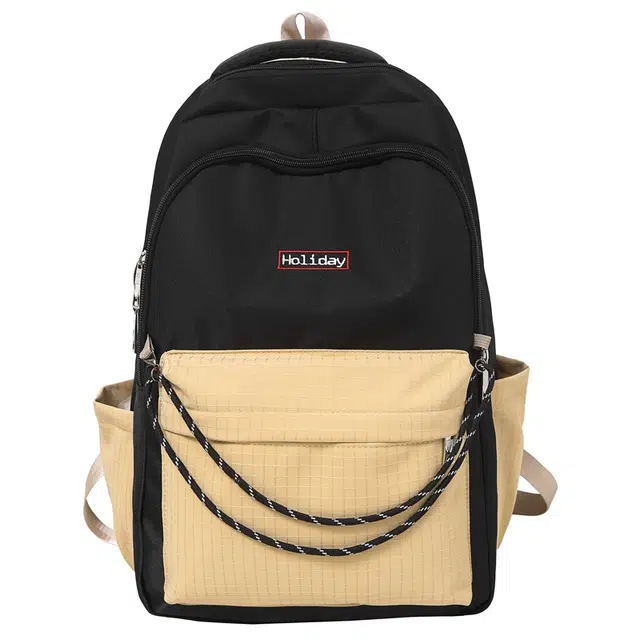 揽月 韩版大容量撞色简约轻便字母百搭时尚 尼龙 背包双肩包 男女同款情侣款 黑色/蓝色/卡其色/灰色/绿色