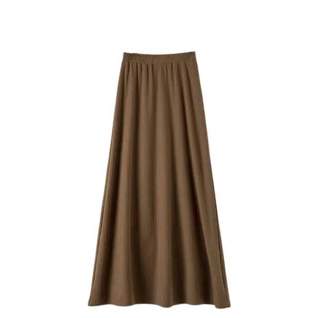 晚白 高腰版型有弹力大摆裙摆半身裙休闲长裙 女款