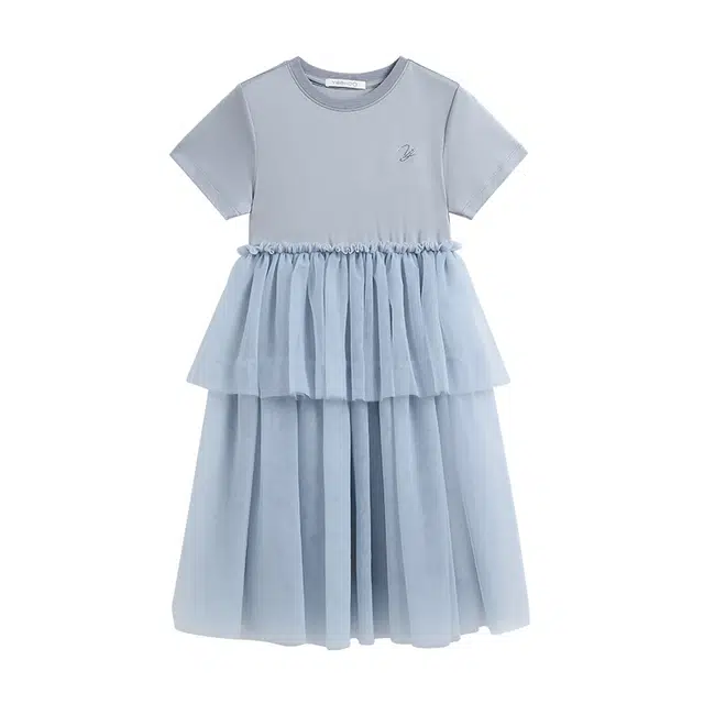 英氏儿童连衣裙 夏 儿童款 法式拼接层次感裙子女童气质蛋糕网纱裙