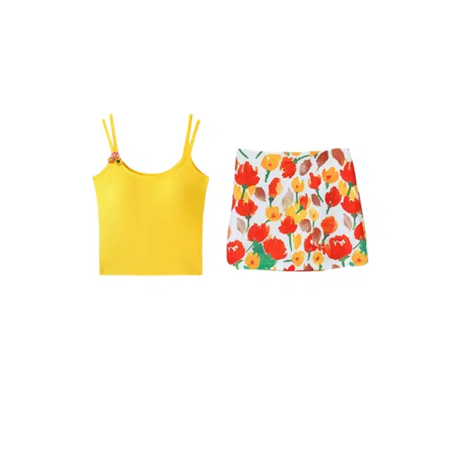 怪力萝莉 彩绘油画花朵立体珠片半身辣妹短裙夏季女裙装套装 女款