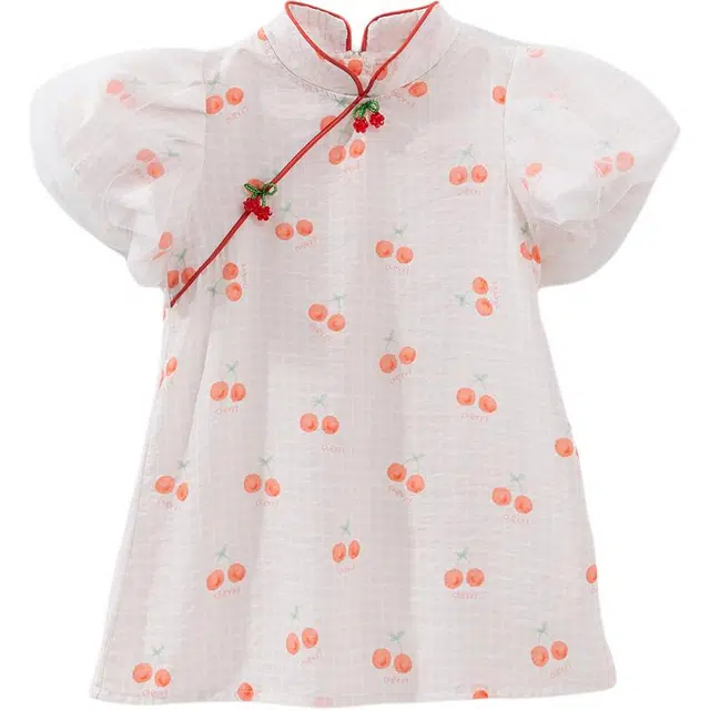 蓝精灵 时尚洋气可爱短袖儿童连衣裙 中童 红色